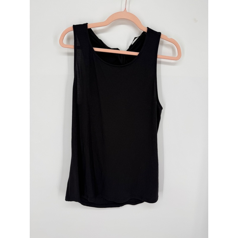 Athleta Tank Top Womens Large Black Twist Back Keyhole Sleeveless Scoop Modal